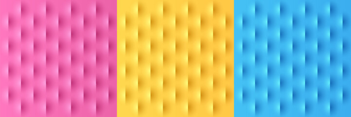 Set of abstract pink, yellow and blue 3D pattern background. Paper cut concept. Modern futuristic 3d shapes elements collection design. Minimal and clean simple geometric shapes. Vector illustration.