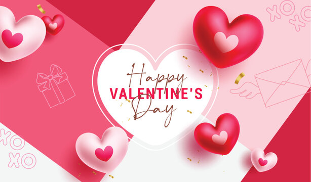 Happy valentine's day text vector template design. Valentine's day greeting typography in heart shape space for hearts day celebration. Vector illustration valentine invitation card. 
