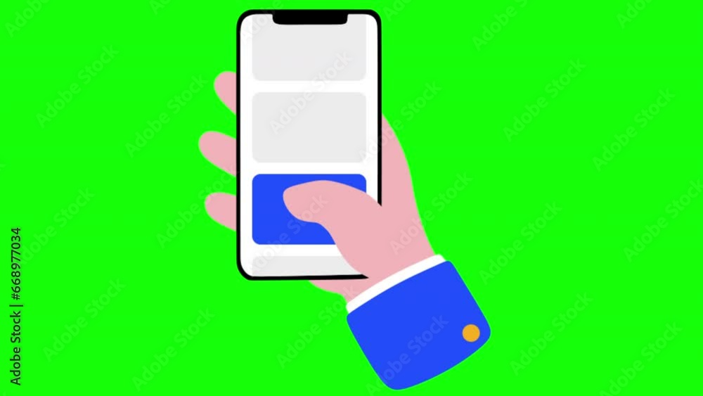 Poster 2d animation of scroll smartphone page isolated on green screen background