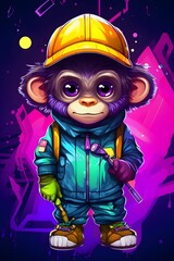 yberpunk monkey with colorful design for clothing mockup design
