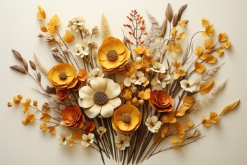 Natural dried flowers on paper wrapping minimalist.