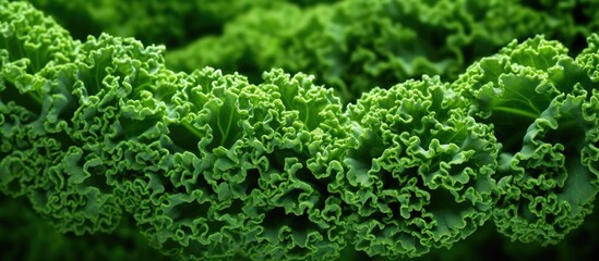 Detailed background texture of curly kale in close up - obrazy, fototapety, plakaty