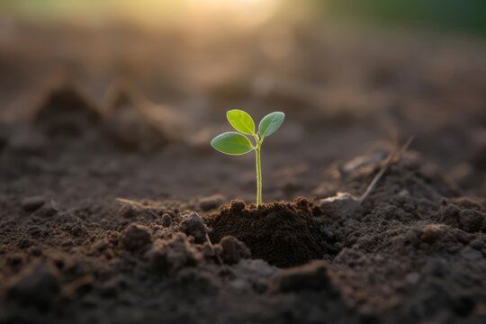 Green seedling growing nature soil. Small life young seed fresh. Generate Ai