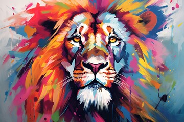 abstract illustration of majestic lion - obrazy, fototapety, plakaty