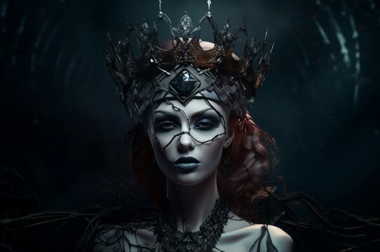 Lilith evil woman face party. Magician satan fantasy lady sexy. Generate Ai