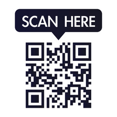 QR code scan here icon for mobile apps and payments. QR code scan for smartphone. Qr code Template scan here QR code for smart phone. Vector illustration.