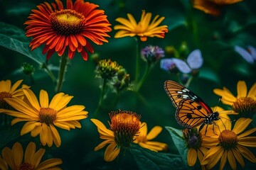 butterfly on flower summer background. Generative AI technology