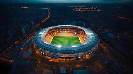 drone view  of huge and luxury football stadium amazing photography