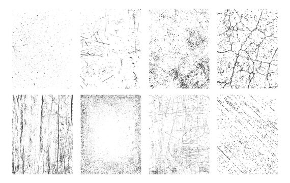 Grunge overlay texture with dust grain for social media background decoration. Grungy paint brush stroke or crack wall set. Vintage or retro business template. Dirty frame and border pattern art.