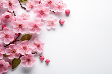 Cherry blossom on white background with copy space 