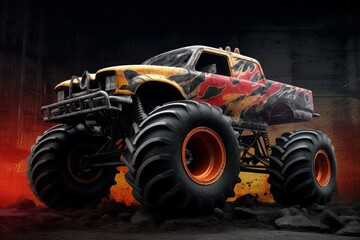 Monster truck giant. Extreme speed motor event race. Generate Ai