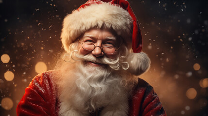 Close-up photo capturing the warmth and charm of a cute Santa Claus, wishing you a Happy New Year