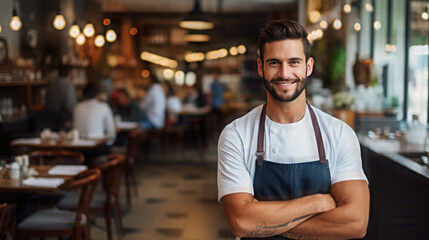 Fototapeta na wymiar male chef crossing arms welcome customers