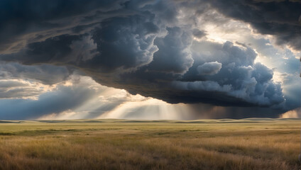 Naklejka na ściany i meble Swirling storm clouds gathering over a deserted prairie. Generative AI