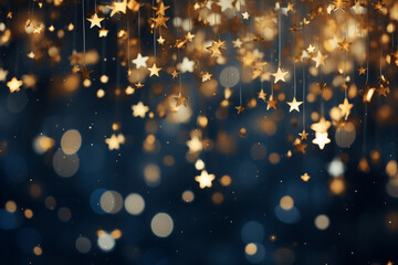 Christmas background with golden stars and bokeh effect