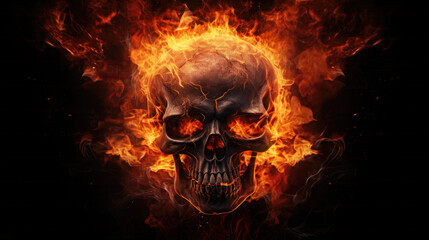 Skull In Flames on a dark background