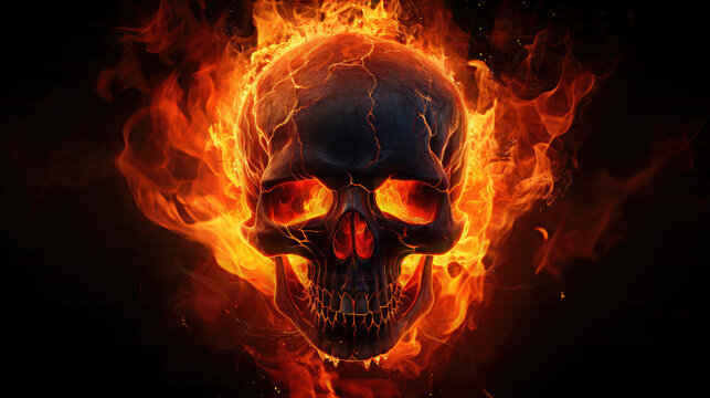 Skull In Flames on a dark background