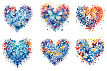 Valentines, romantic, art, sign, color, watercolor heart love shape watercolor vector bundle, set of watercolor hearts, set of heart