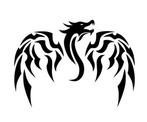 graphic vector illustration of design tribal art tattoo symbol dragon with wings