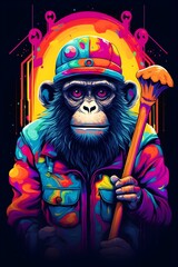 cyberpunk monkey with colorfull design for clothing mockup design