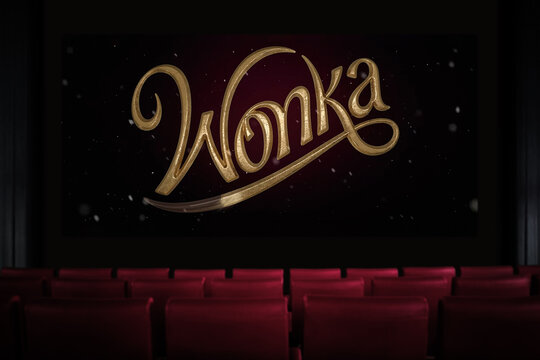 Wonka movie in the cinema. Watching a movie in the cinema. Astana, Kazakhstan - October 28, 2023.