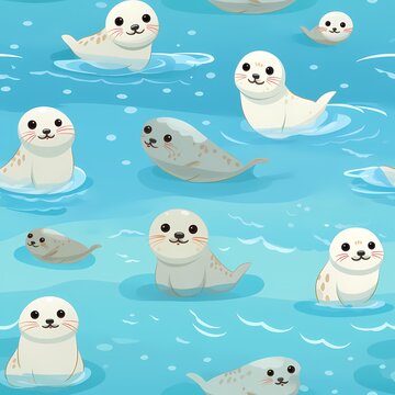 seamless pattern with cute seal and sea