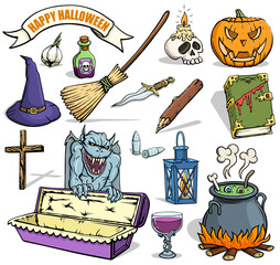 Halloween. Various holiday elements on a white background