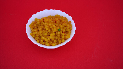 Boondi: Indian sweets; Boondi or Bundiya is an Indian dessert made from sweetened, fried chickpea flour