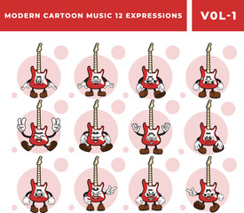 Fototapeta na wymiar Free Rock Guitar Mascot Vector Images Set
