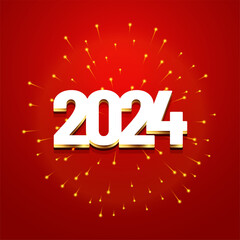 3d style 2024 lettering red background with firework celebration