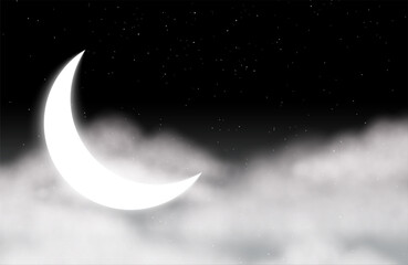 Obraz na płótnie Canvas realistic half moon and star night sky background with clouds design