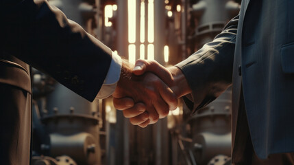 Sealing the Future: Firm Handshake Solidifying a Strategic Alliance in the Gas Power Industry, Setting the Course for Energetic Progress. - obrazy, fototapety, plakaty