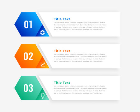 colorful three step Infographic options chart template design