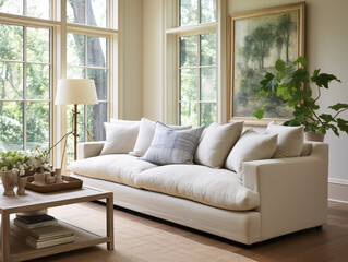 Beige Tight-Back Sofa in Low-Maintenance Room