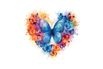 Cercles muraux Papillons en grunge water color heart shape flower with butterflay vector design