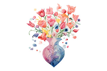 water color heart shape flower vase vector design 