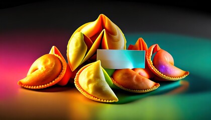 Chinese fortune cookies with an empty label - obrazy, fototapety, plakaty