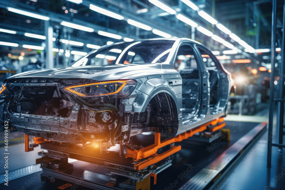 Aufkleber automated assembly line for robot manipulators for the production of high-tech electric vehicles run