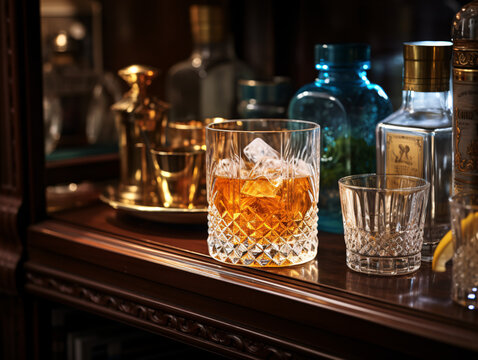Close-up of Liquor Cabinet with Cocktail Jigger