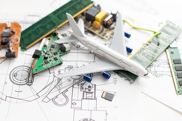 green microchips, circuits, electronic components plane 