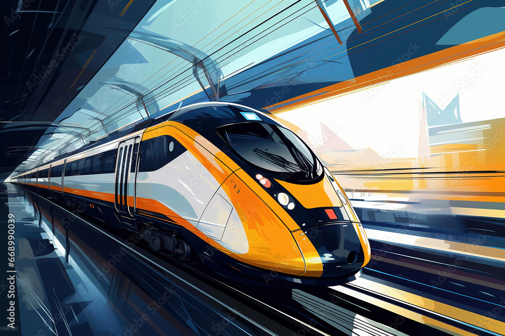 Poster modern high-speed train moves in the tunnel. blur effect from a fast moving train. selective focus. 
