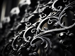 Close-up of Wrought-Iron Gate in Black and White