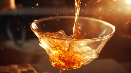 A close-up of a tea bag being dipped into a cup, the color slowly diffusing into the hot water.