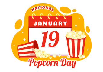 National Popcorn Day Vector Illustration on January 19th with a Big Box Popcorns to Poster or Banner in Flat Cartoon Background Design