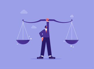 Balance and justice for leadership concept, principles and business ethic to do right things, businessman lift balance ethical scale - obrazy, fototapety, plakaty