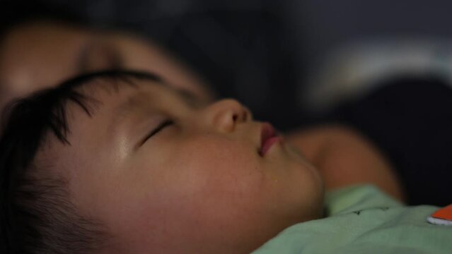 Baby Boy and Mother Sleeping On Bed is motion footage for biography films and cinematic in relax and sleeping scene. Also good background for scene and titles, 
