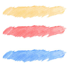 筆でラフに描いた黄色と赤色と青色のイラスト素材