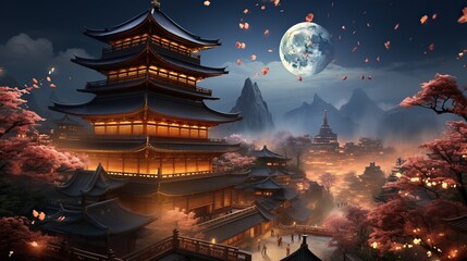 Naklejka premium chinese temple at night