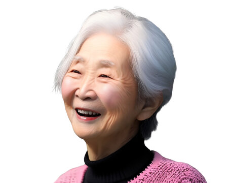 笑顔の高齢者女性　背景透明「AI生成画像」