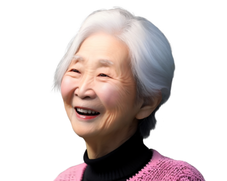 笑顔の高齢者女性　背景透明「AI生成画像」